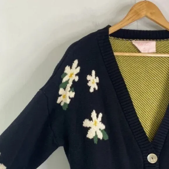 Ban.do Women's L/XL Oversize Floral Daisy Sweater Cardigan Cotton/Wool - Picture 10 of 10